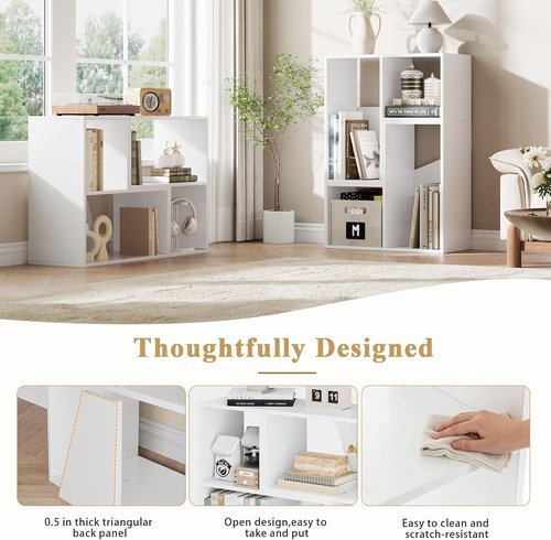 MapleGrace 6-Cube Storage Organizer - Stackable Wooden Bookcase with Back Panels | White Finish for Living Room, Bedroom, and Hallway
