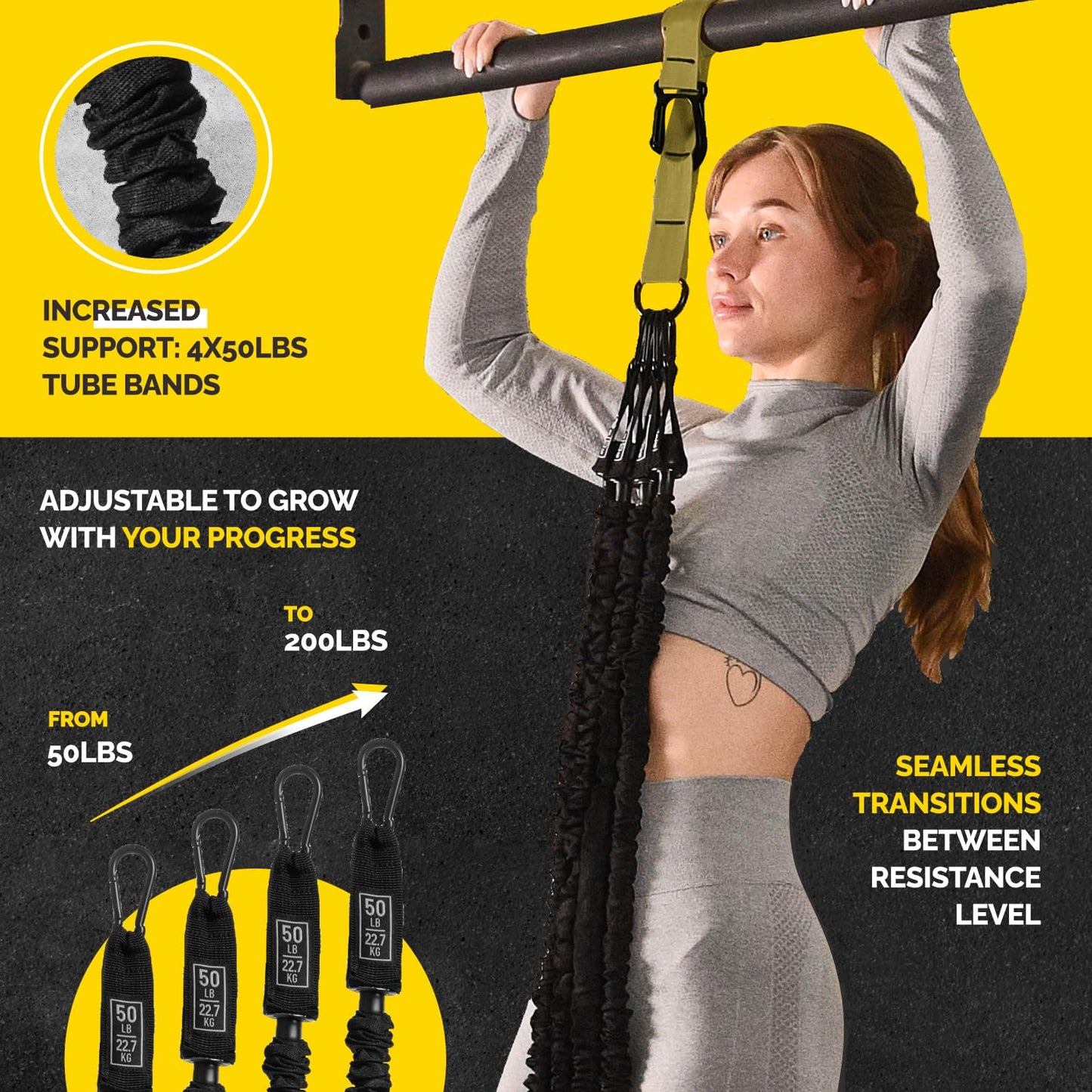 Pull Up Assistance Bands Set - 4 Heavy-Duty Pull Up Bands, Height Adjustable Strap & Comfortable Foot Strap - Stackable Pull Up Resistance Bands for Pull Ups (Military Green)