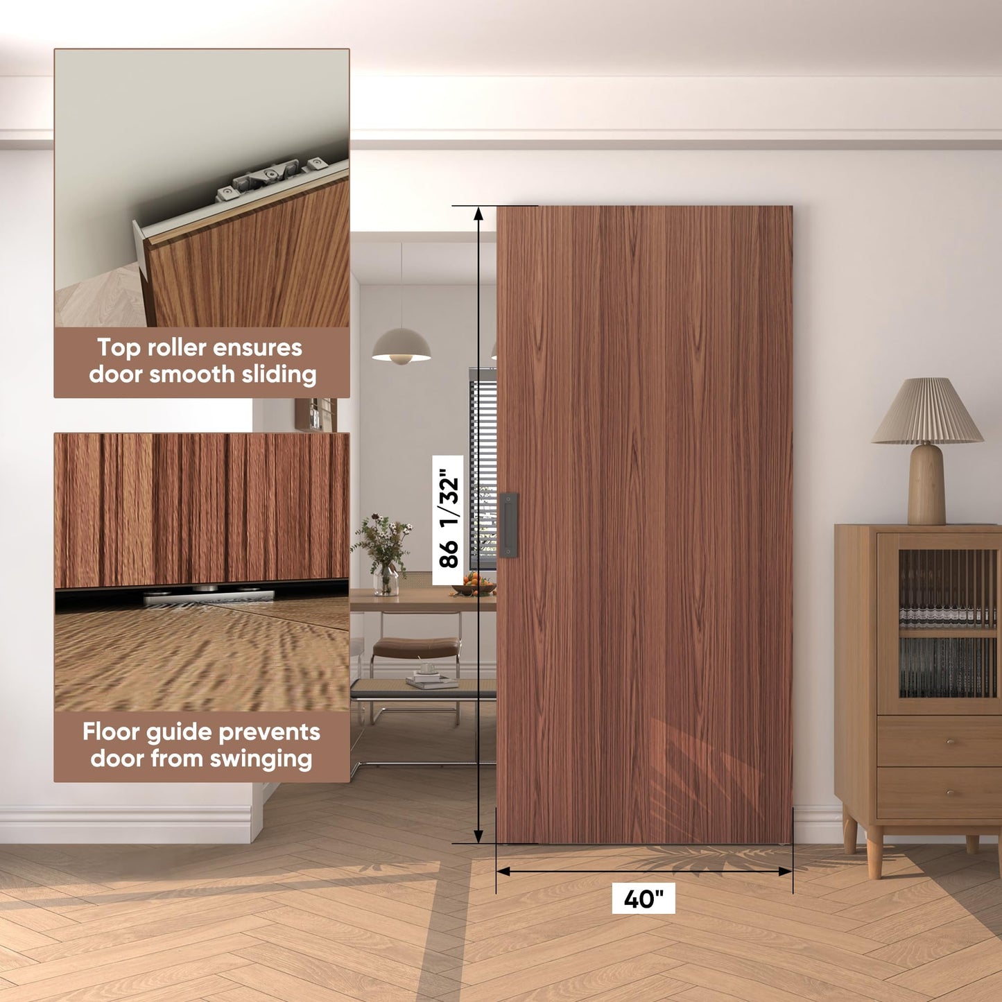 JUBEST 40"x86" Concealed Sliding Barn Door with Soft Close Hardware Kit, Brown Hidden Door for Opening 32"-36"x84", Waterproof and Modern, Smooth Sliding, for Interior Using, Widely Used
