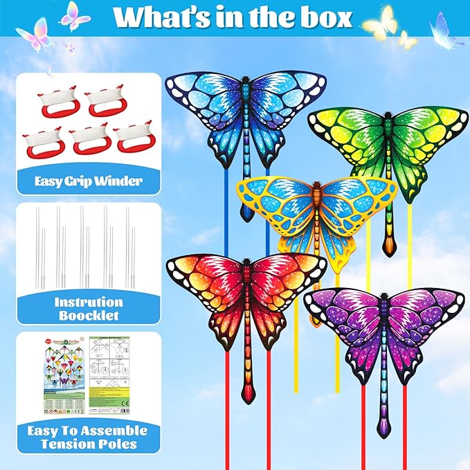 Easy to Fly Kites for Kids & Adults, Butterfly Kites with String & Hand for Beach,Outdoor Toys Birthday Gifts for Boys Girls Ages 4 5 6 7 8-12 Years Old