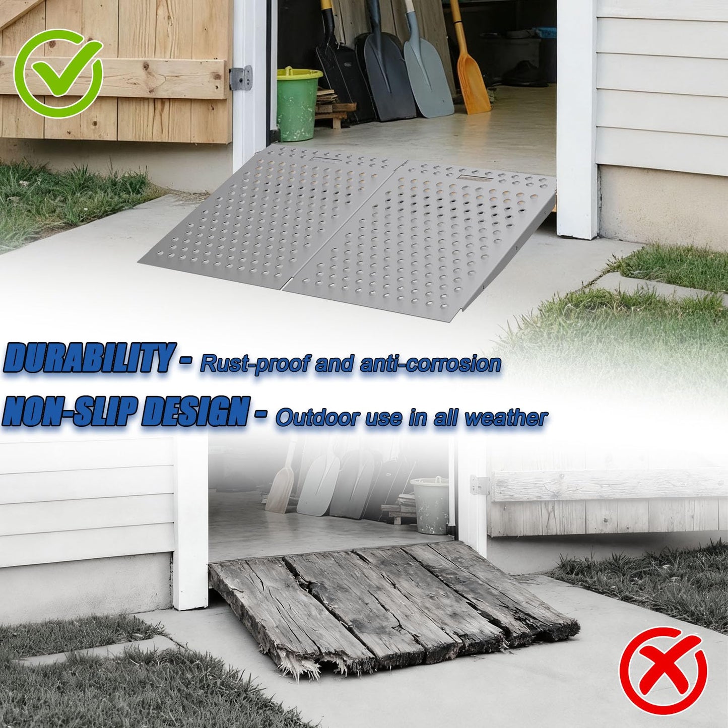 Shed Ramp 2 Pack – 31" L x 48" W Heavy-Duty 1500 lb Anti-Slip Shed Ramp for Riding Mower, ATV, Golf Cart – Garage/Barn/Storage Access