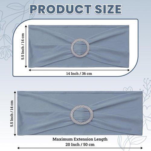 MDS Premium Stretch Chair Sashes - Pack of 10 Dusty Blue Bow Covers for Weddings & Events