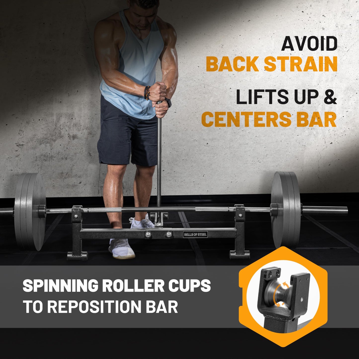 Bells of Steel Deadlift Jack 2.0 Premium Barbell Jack | Long Handle Deadlift Bar Jack | Bar Jack Durable Nylon Rollers for Easier Bar Centering | Protective UHMW Deadlift Stand, 800lb Capacity