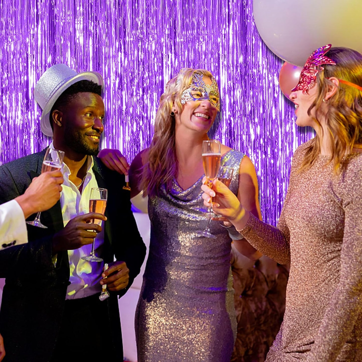 Skiennix Foil Curtain Backdrop - Purple Metallic Tinsel Fringe for Photo Booths | 5 Pack Party Decor
