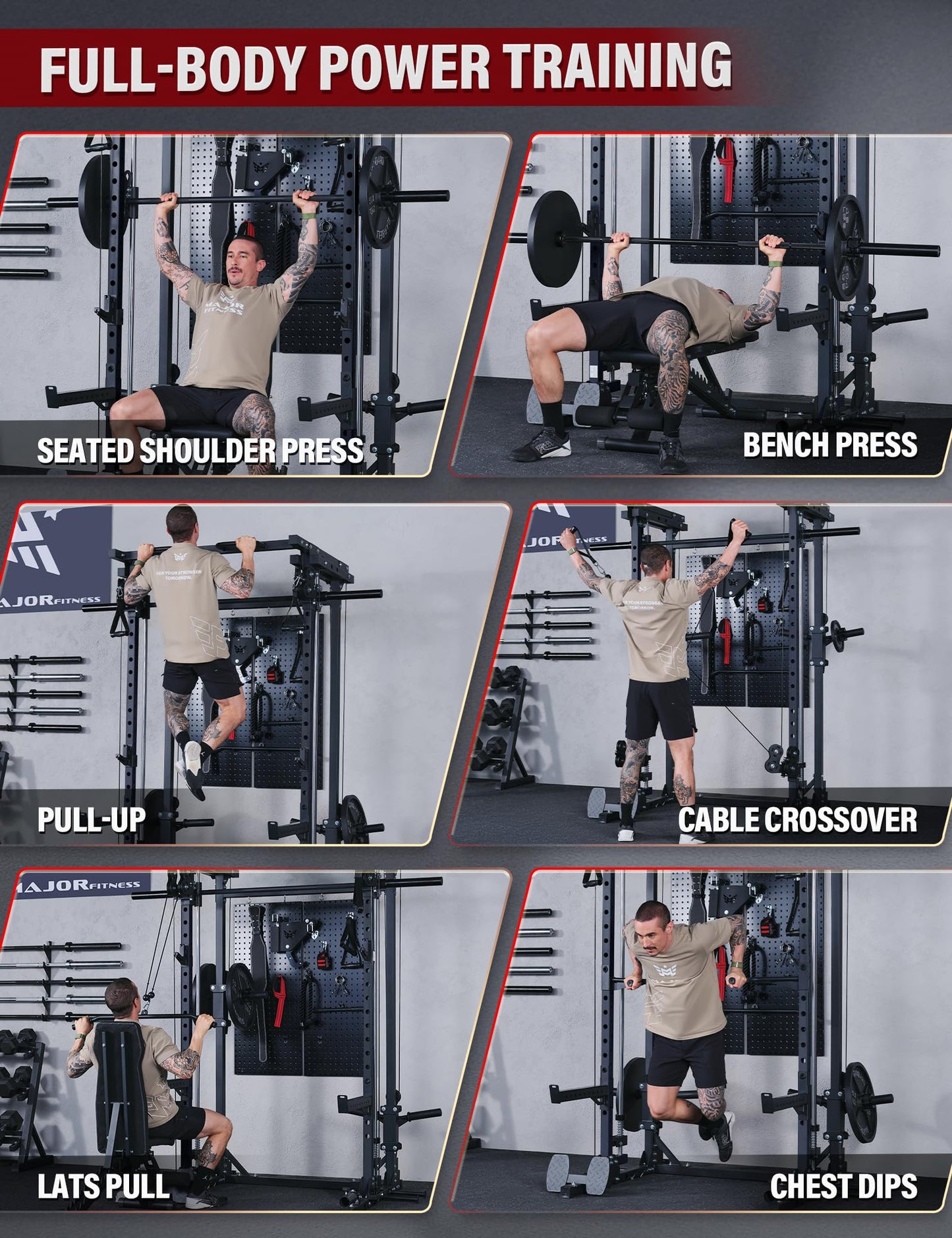 Major Fitness Drone3 Smith Machine with Weight Bench, All-in-One Home Gym Squat Rack with Cable Crossover & Pull-Up Station, Heavy-Duty Full-Body Workout for Strength Training, Black