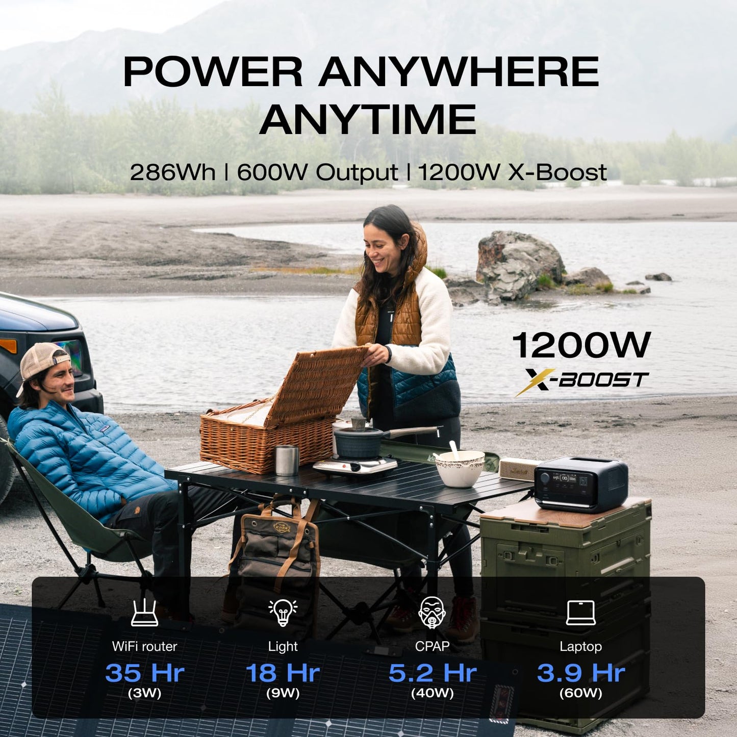 EF ECOFLOW Portable Power Station RIVER 3 Plus, 286Wh/12800mAh LiFePO4 Battery, 3 Up to 1200W AC Outlets, <10 MS UPS, Expandable to 858Wh, <30 dB Quiet, 1Hr Fast Charging Generator for Outdoor Camping