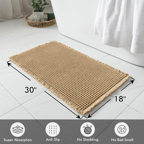MIULEE Waffle Bathroom Rugs Set of 2 - Non-Slip, Ultra Soft, Super Absorbent Mats | Brown, 18x30 Inch