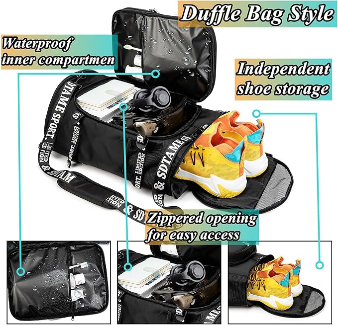 Gym Duffle Bag Backpack with Shoe Compartment,4 ways Travel Backpack for Women and Men,Multi-Functional Weekender bag with Waterproof Layer&Laptop Compartment for Fitness, Travel,Camping