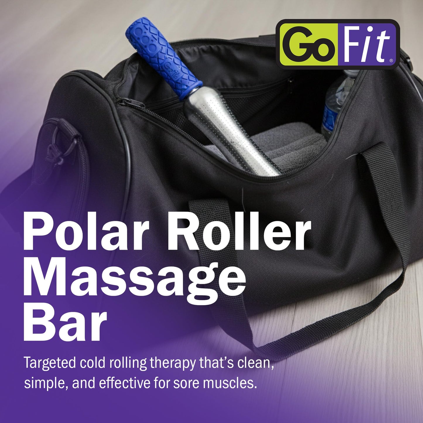 GoFit Polar Roller Cold Compression Therapy Massage Bar for Muscle Relief, Recovery, and Targeted Massage, Blue, 9.8 x 4.8 x 2.8 Inches
