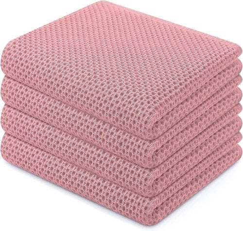 Homaxy Kitchen Dish Towels - 100% Cotton Waffle Weave, Ultra Soft & Absorbent, 13 x 28 Inches, 4-Pack in Dried Rose