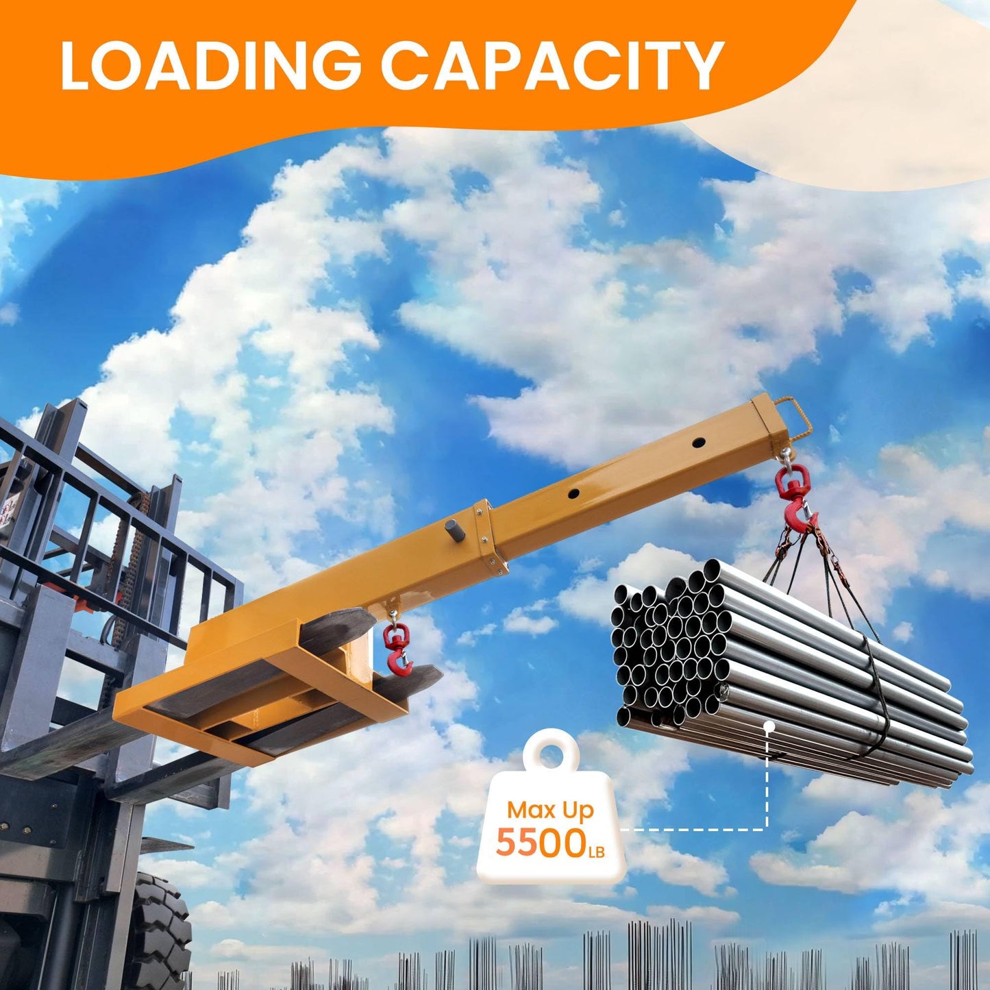 GAMINA KAVISI Forklift Jib Boom Crane 5500lb Capacity, Forklift Mobile Crane with 2 Hooks, Heavy-Duty Forklift Boom Attachment Towing Handling Equipment for Warehouse or Factories