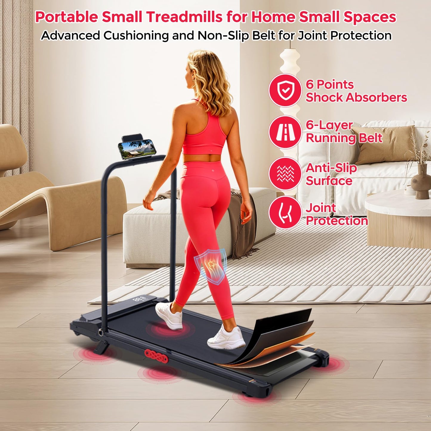 Walking Pad Treadmill with Incline, 3.0HP Portable Mini Walking Pad Treadmill with Handle Bar, 0.6-7.6MPH Small Under Desk Treadmill for Home Small Spaces, 350LBS Electric Treadmills with Handles