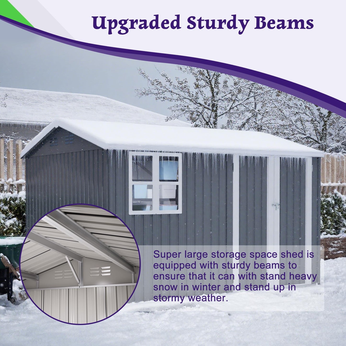 10'x8' Galvanized Steel Storage Shed with Raised Floor Base, Side Window & Top Vents, Lockable Double French Door Outdoor Garden Tool Shed, Gray