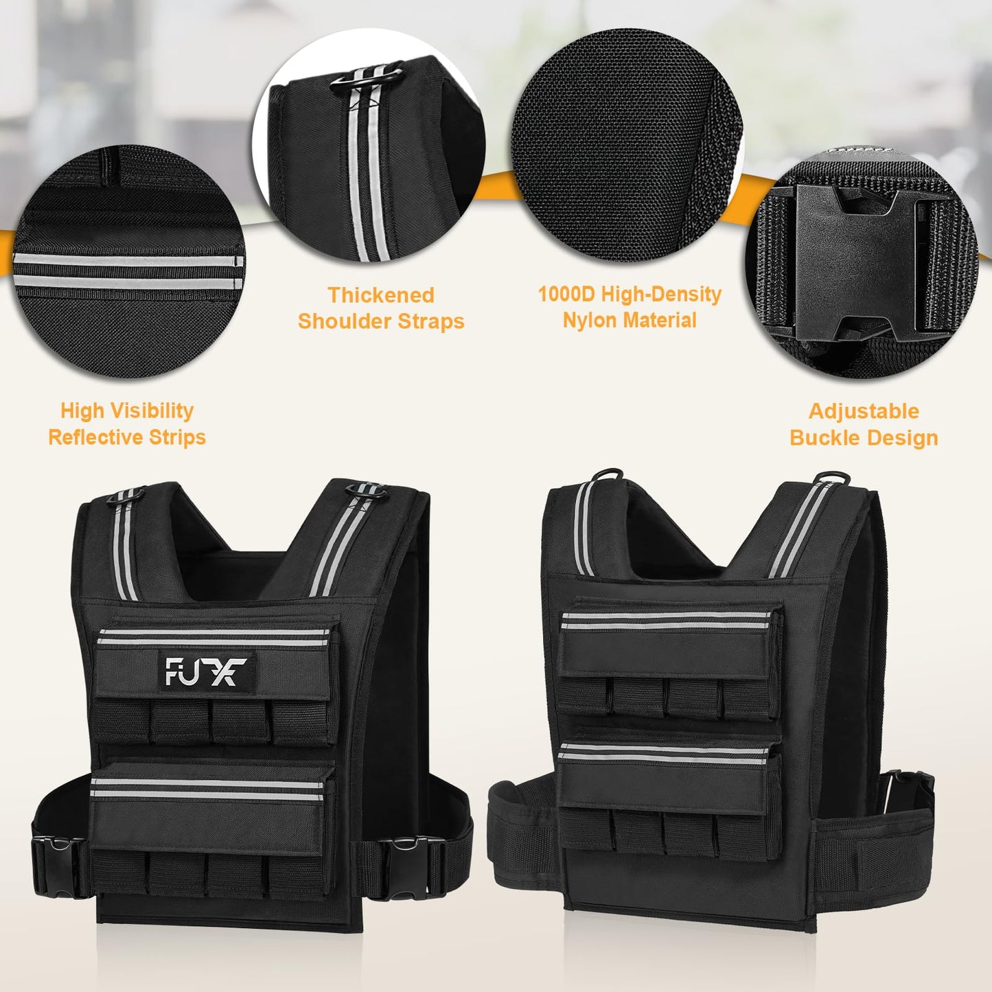 FUFF Adjustable Weighted Vest Men,40 LB Weight Vest for Strength Trainin, Workout Vest Woman with Removable Iron Weights for Walking, Rucking, Running, Exercise