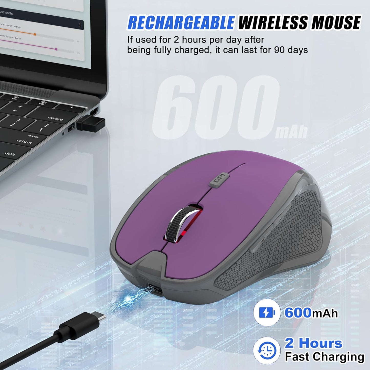FYBC 3 2.4G Wireless Mouse Jiggler - Ergonomic Bluetooth Mice with Mouse Mover for Keeps Computers Awake, DPI Levels