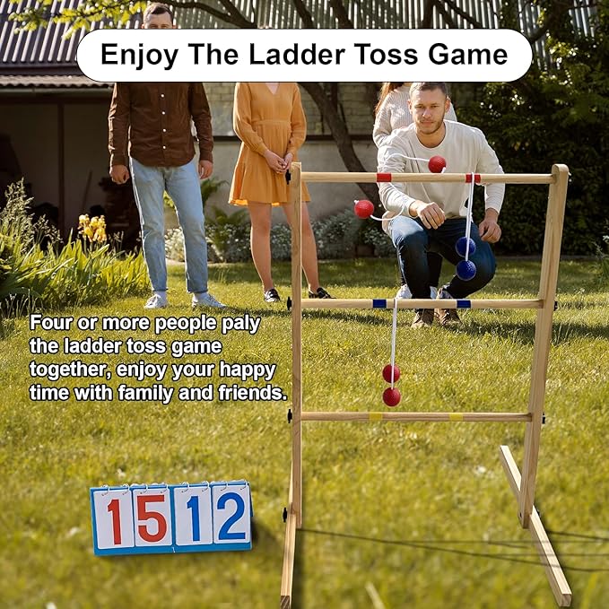 Ladder Ball Set with 2 Ladders 6 Bolas and Scoreboard Lawn Game Ladder Toss Outdoor Ladder Toss Game Set Wood Ladder Ball Set