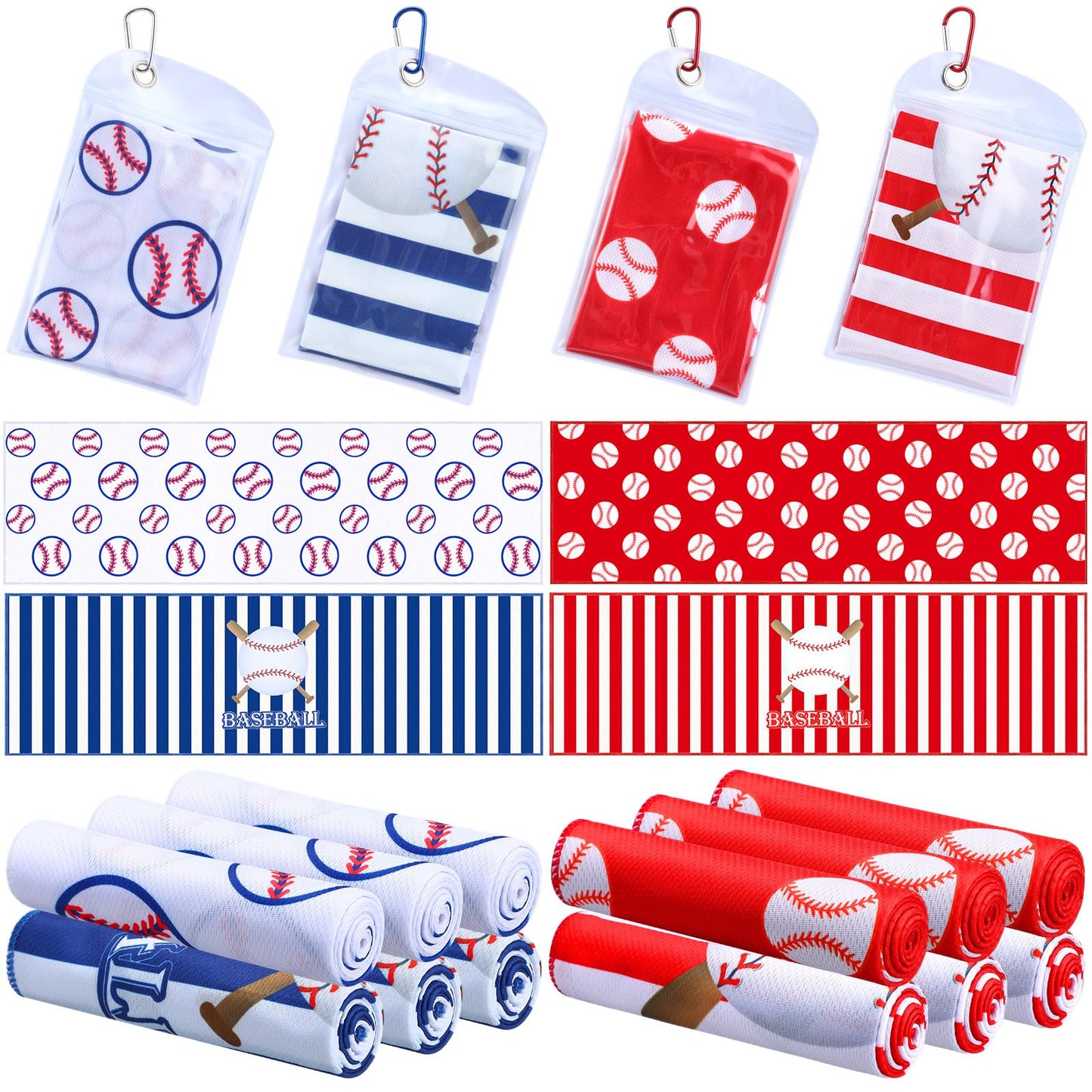 Mindsoft 12 Set Baseball Cooling Towels for Sports Team Gifts with Carrying Pouch 40 x 12 Inch Baseball Towels Bulk Microfiber Ice Cooling Rags for Birthday Party Favors Swag Bag Stuffers