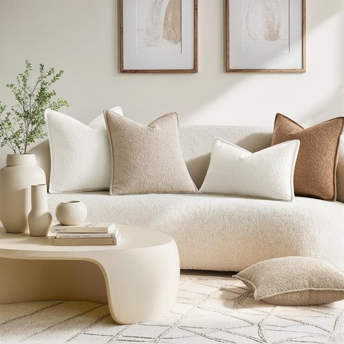 MIULEE Decorative Textured Boucle Throw Pillow Covers - Pack of 2 | 22x22 Inch White Boho Farmhouse Accents for Sofa & Bedroom Decor