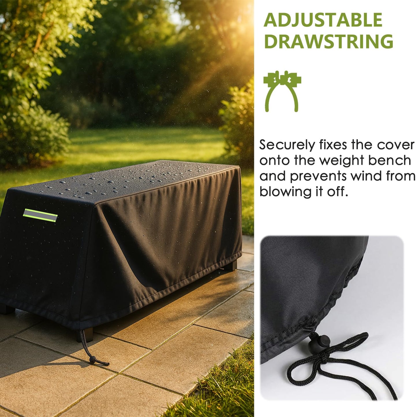 Weight Bench Cover, 420D Sit-up Board Cover with Silver Coating, Adjustable Drawstring, Exercise Workout Bench Protective Covers for Indoor & Outdoor - 50" L x 23" W x 17" H - Black