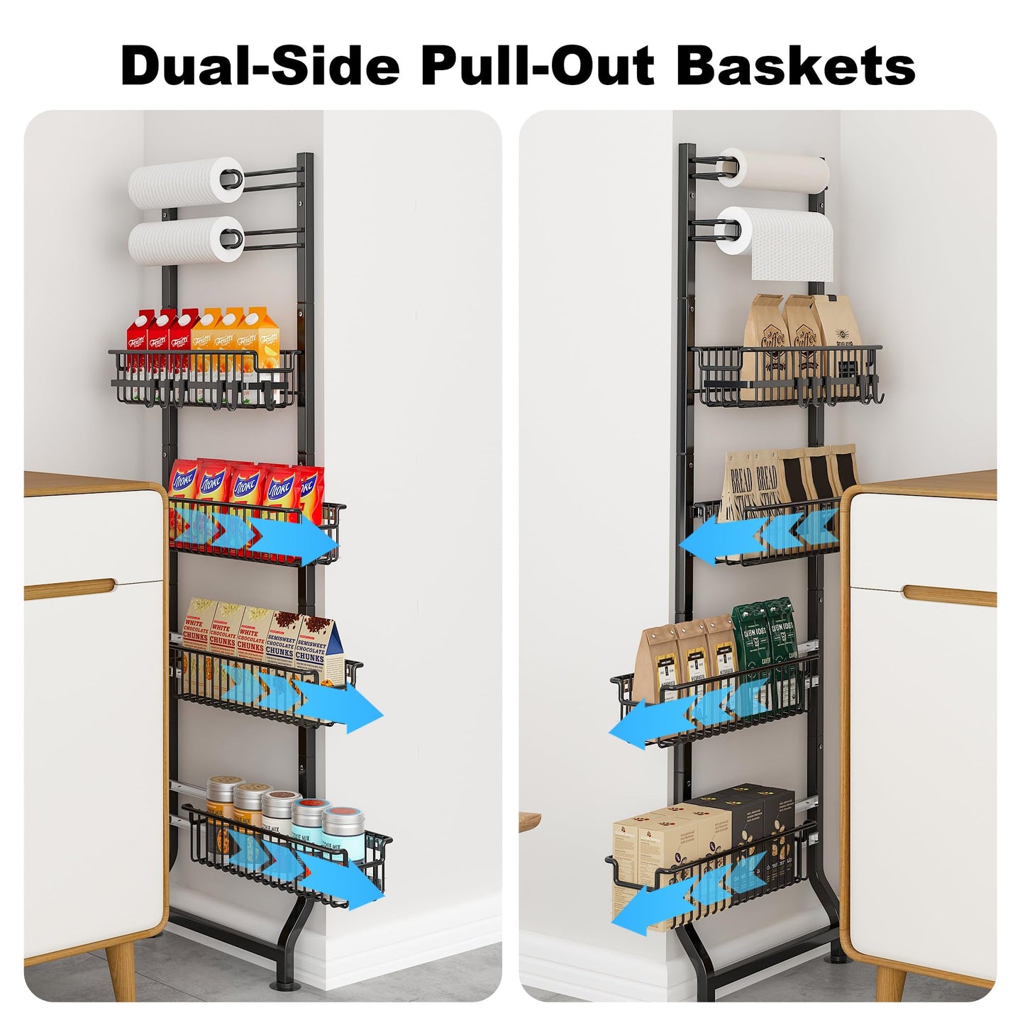 BUKFEN 6-Tier Slim Corner Shelf, Spice Rack Next to Fridge Slim, Narrow Storage Cabinet Organizer for Kitchen, Bathroom, Laundry Room