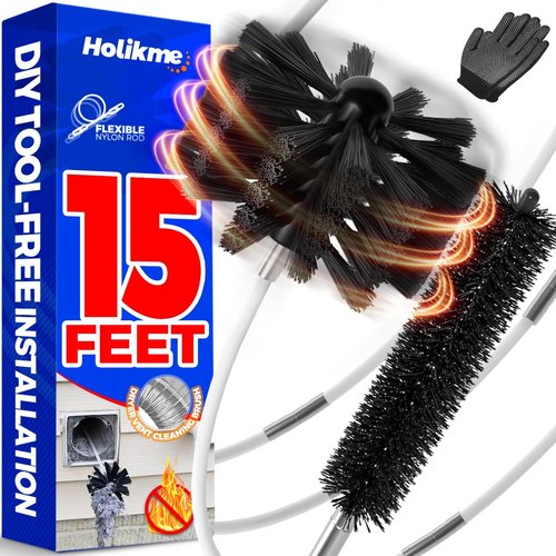 Holikme 15 Feet Dryer Vent Cleaner Kit - Lint Remover with Synthetic Brush Head | Use with or Without Power Drill