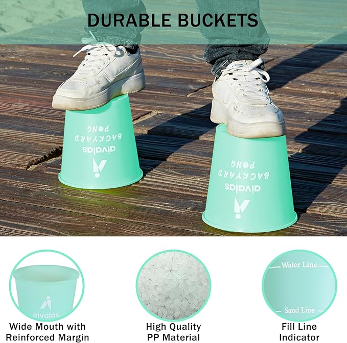 Yard Pong Outdoor Games Glow Set in Dark for Adults,Family and Kids,Giant Yard Pong for Beach,Camping,Lawn,Backyard and Yard Parties,with Buckets, Balls and Carrying Bag