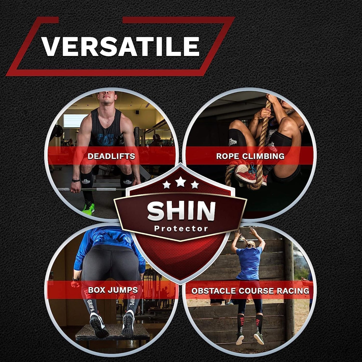 Bear Grips Deadlift Shin Guards - Gym Equipment Rope Climbing Shin Guard for Men and Women - Injury Prevention Calf Support Shin Guard Sleeves for Ultimate Shin Protection (Black, Small)