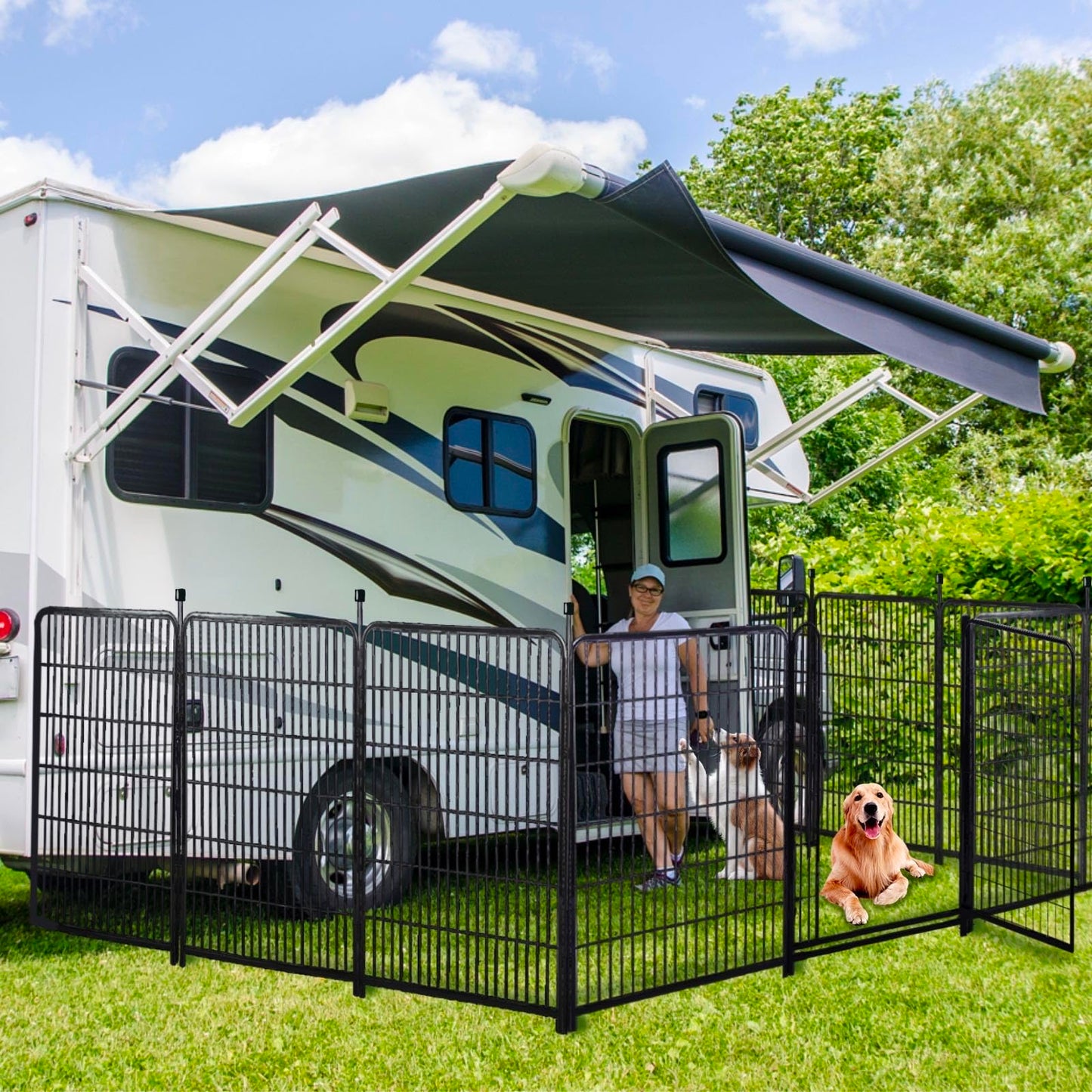 Getlay Tall Garden Fences and Borders for Dogs, 4.6ft High Dog Fence, 6 Panels Total 13.3 Ft Long, Gate 21 inches Wide with Low Sills. Modular Fencing, Dog Fence Outdoor for Yard