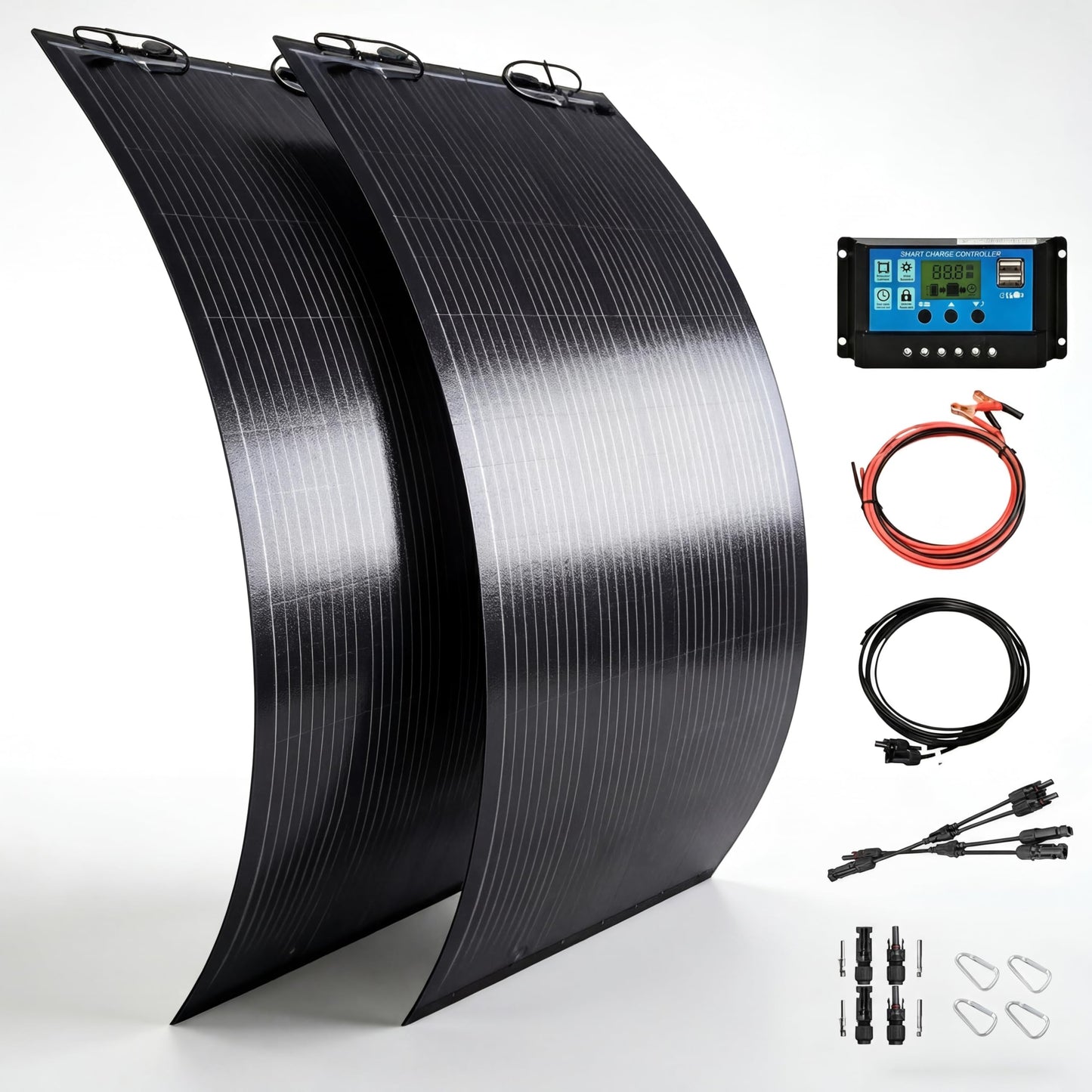 1000 Watt Solar Panel Kit, with Charge Controller(40A) 2pcs 500 Watt Flexible Monocrystalline Solar Panel kit Photovoltaic Module for 12-48V Battery Charging Car Battery Camper RV