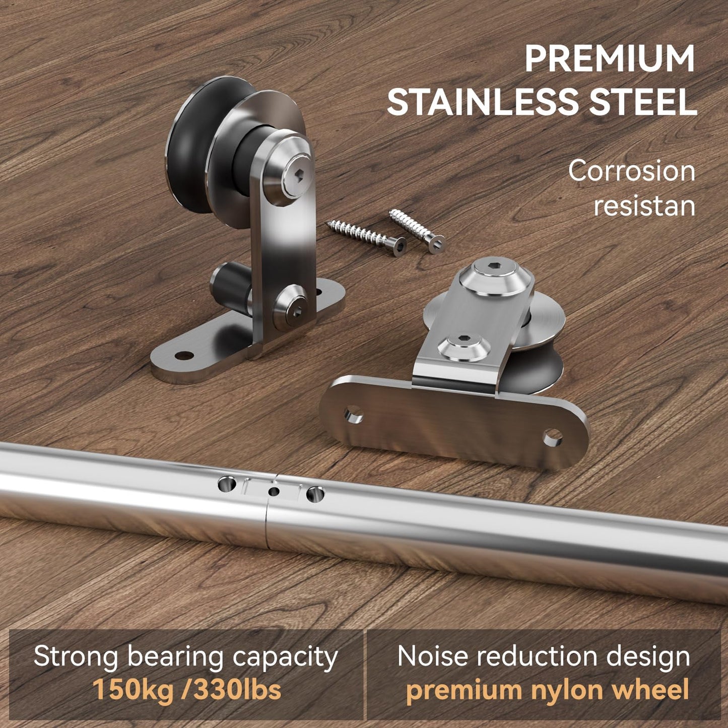 CCJH 6 FT Stainless Steel Sliding Door Hardware Kit, Top Mount Wooden Door Hardware for Double Door, Fit 18" Wide Door Panel, J Style