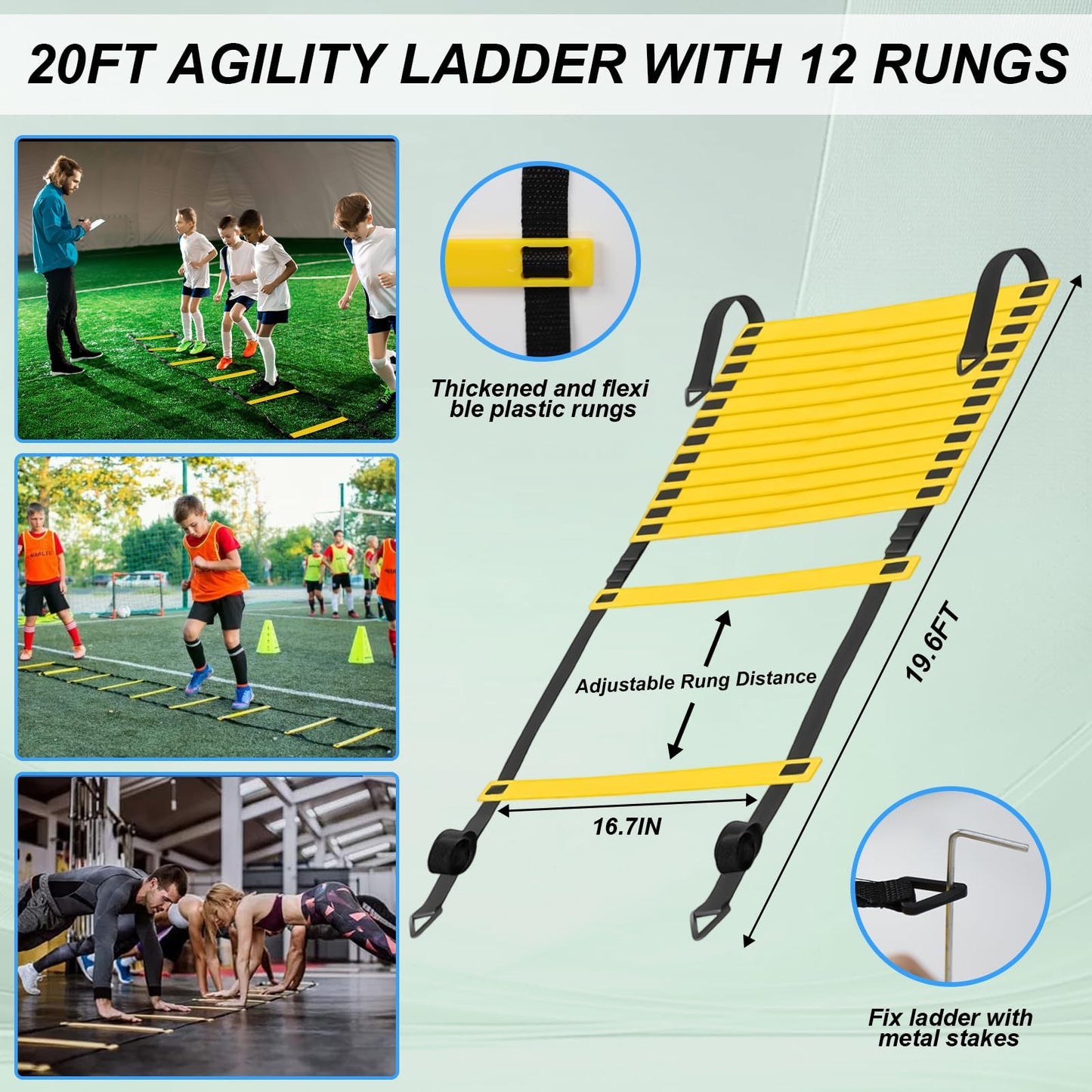 Speed Agility Training Equipment Set, Agility Ladder 20ft, 12 Football Cones, Resistance Running Parachute, Jump Rope, 5 Resistance Bands, Football Soccer Basketball Fitness Drills for Kids Adults