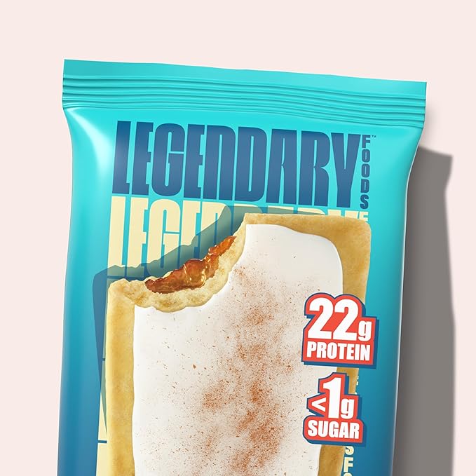 Legendary Foods 22g Protein Pastry+ Cinnamon Low Carb Meal Replacement Bar - Low Glycemic, Gluten Free Protien Snacks - Healthy Keto Snack Box, 8x Zero Sugar Energy Bars - Bariatric Diabetic Friendly