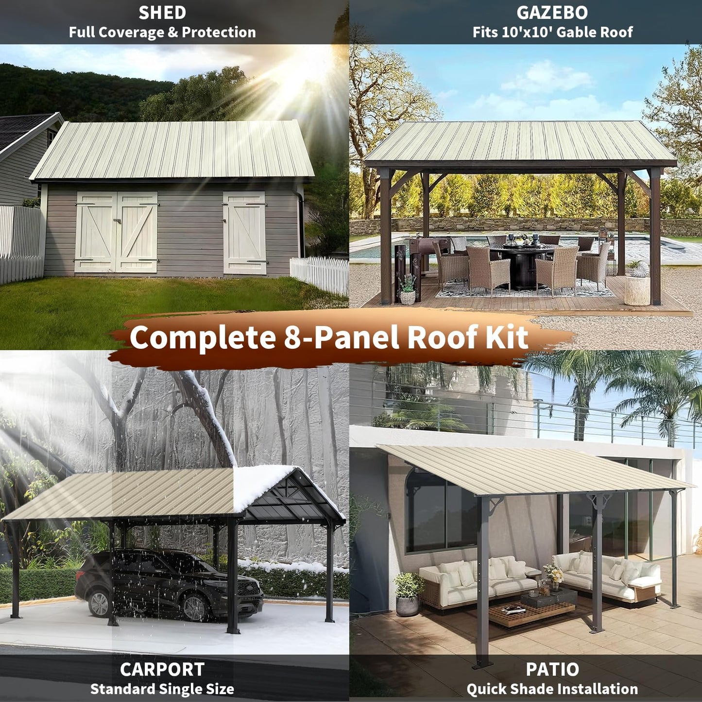 Extra-Wide Coverage Metal Roof Panels (62"x33") Corrugated Galvanized Steel with Screws Waterproof for Warehouse Industrial Shed Garage Patio Roofing 8 Pcs Ivory