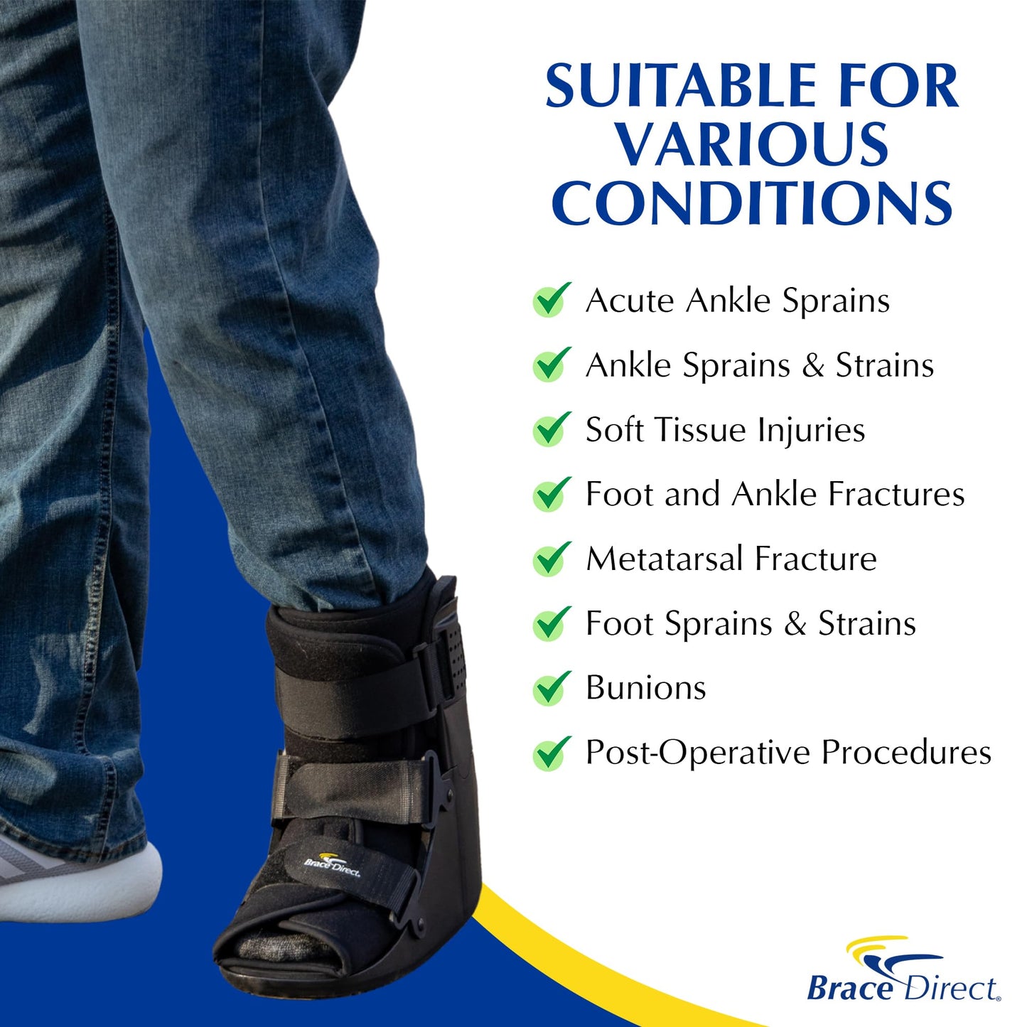 Brace Direct CAM Walker Fracture Boot Short - Lightweight Walking Boot for Foot & Ankle Injuries, Sprains & Stress Fractures - Doctor-Recommended (Men’s 7.5–10.5 / Women’s 8.5–11.5)