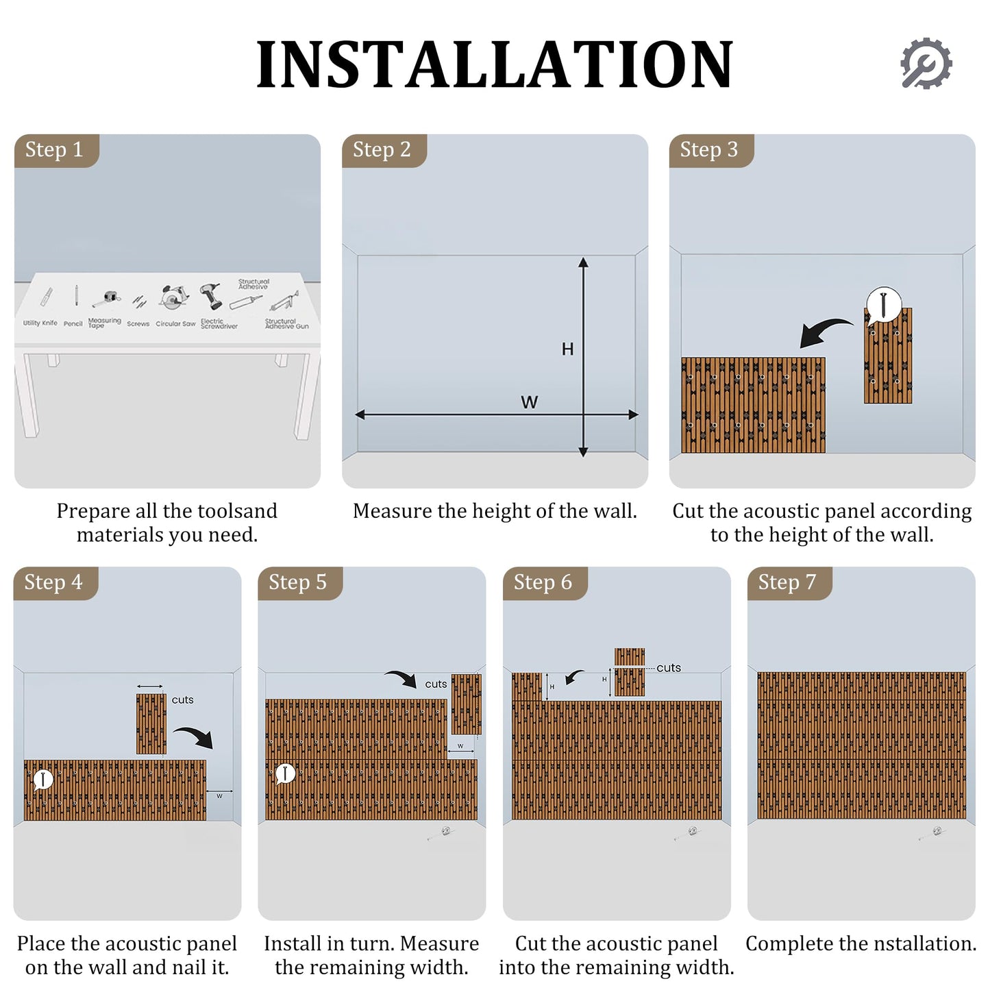 PVC Acoustic Wall Panels, Geometric Sound-Reducing Panels with Built-in Acoustic Layer, 23.6 × 47.2 Inches, 4 Panels per Box, Modern Decorative Wall Panels (Grey) (Walnut)