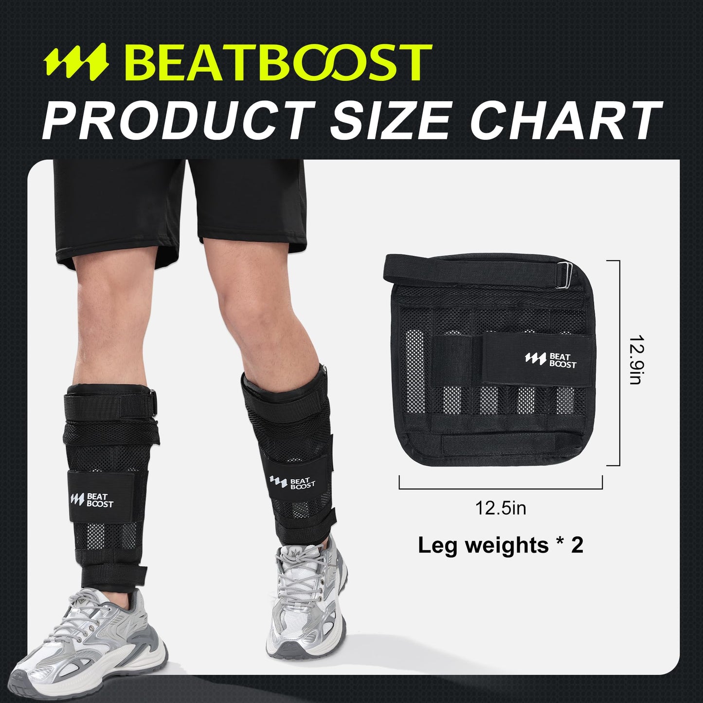 Ankle Weights 10lb Adjustable BeatBoost Leg Weights for Men Walking Pilates Exercise Workout Gym Aerobics