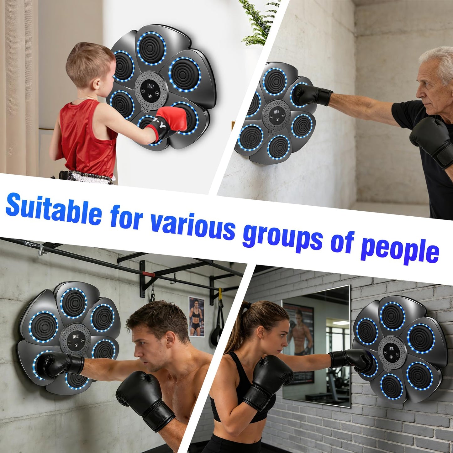 2026 Music Boxing Machine,Bluetooth Smart Traineing Machine with Boxing Gloves,Suitable for Adults and Kids Interactive Boxing Target Wall Mounted,Boxing Equipment for Homes, Offices, and Gyms