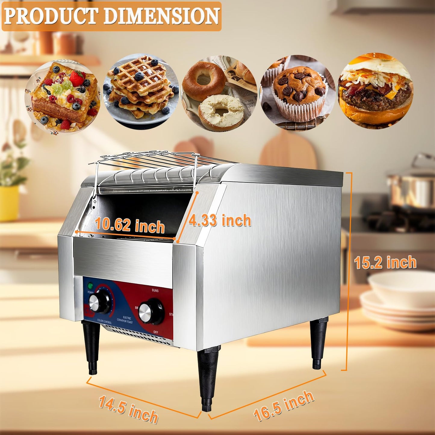 CTJ Commercial Toaster 300 Slices/Hour Electric Conveyor Toasters Heavy Duty Stainless Steel Rotating Toasters Machince for Croissants Bun, Bagel, Bread