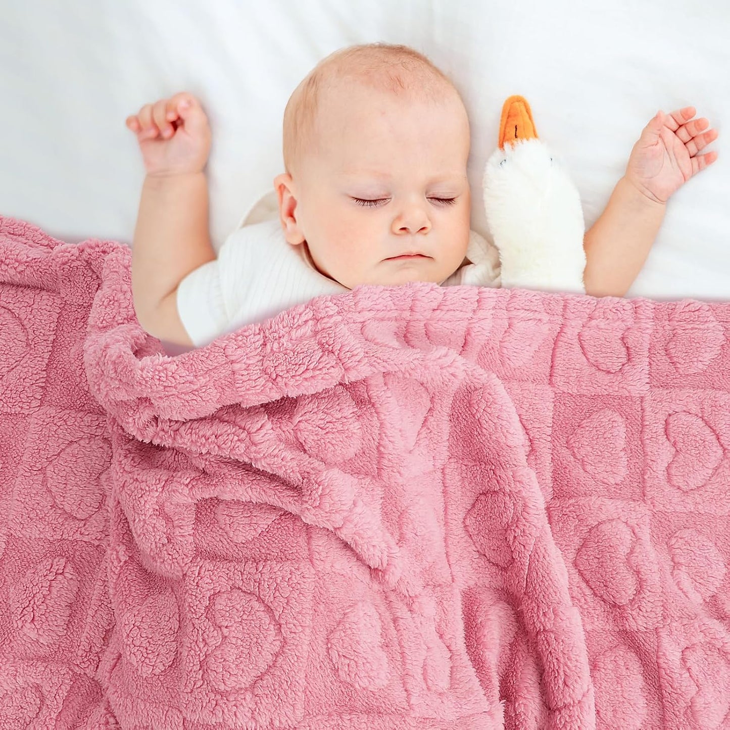 Skiennix Plush Soft Heart Checkered Baby Blanket - Warm, Lightweight Fleece for Infants | 30" x 39" Deep Pink