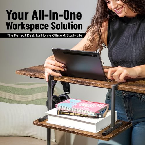 Model 2026 Adjustable Height Rolling Desk With Wheels Portable Compact Laptop Table Mobile Workstation For Study Office Small Space Standing Desk Ergonomic Writing Surface Modern Home Furniture Brown