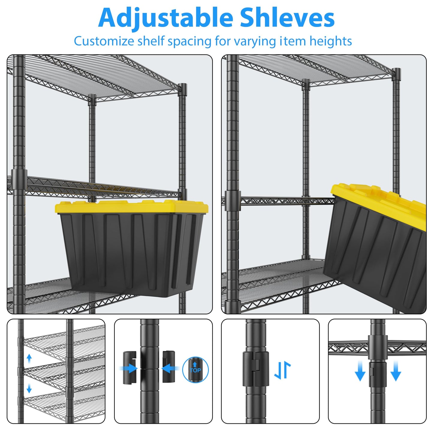 Homdox Heavy Duty Storage Shelves, 5 Tier Wire Shelving Unit with Wheels, Commercial Adjustable Metal Shelves for Storage, Garage Rack Pantry Shelves Kitchen Shelving, 18"x48"x82", Black