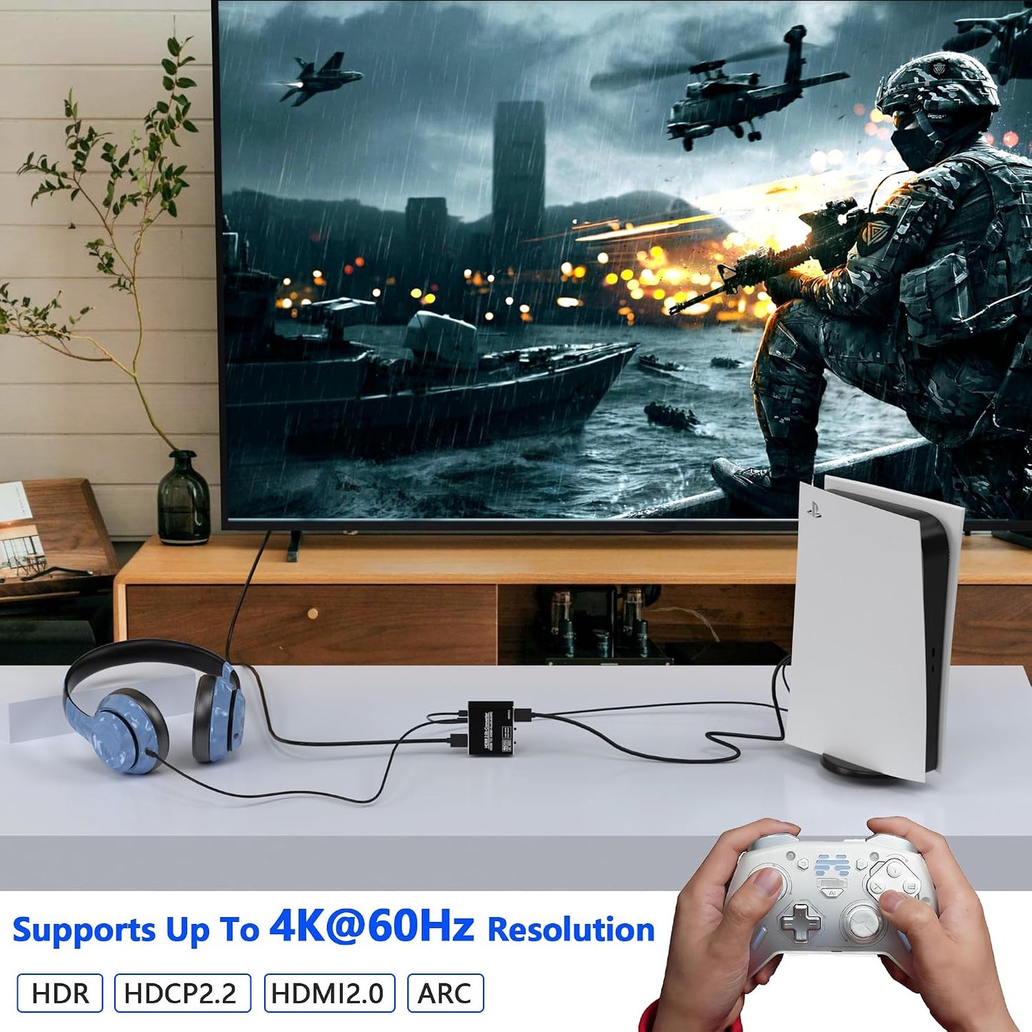 Buerlaseul 4K@60Hz 3.5mm 2.2 5.1 HDMI ARC Audio Extractor, HDMI Audio Extractor Splitter, with Optical SPDIF & Output
