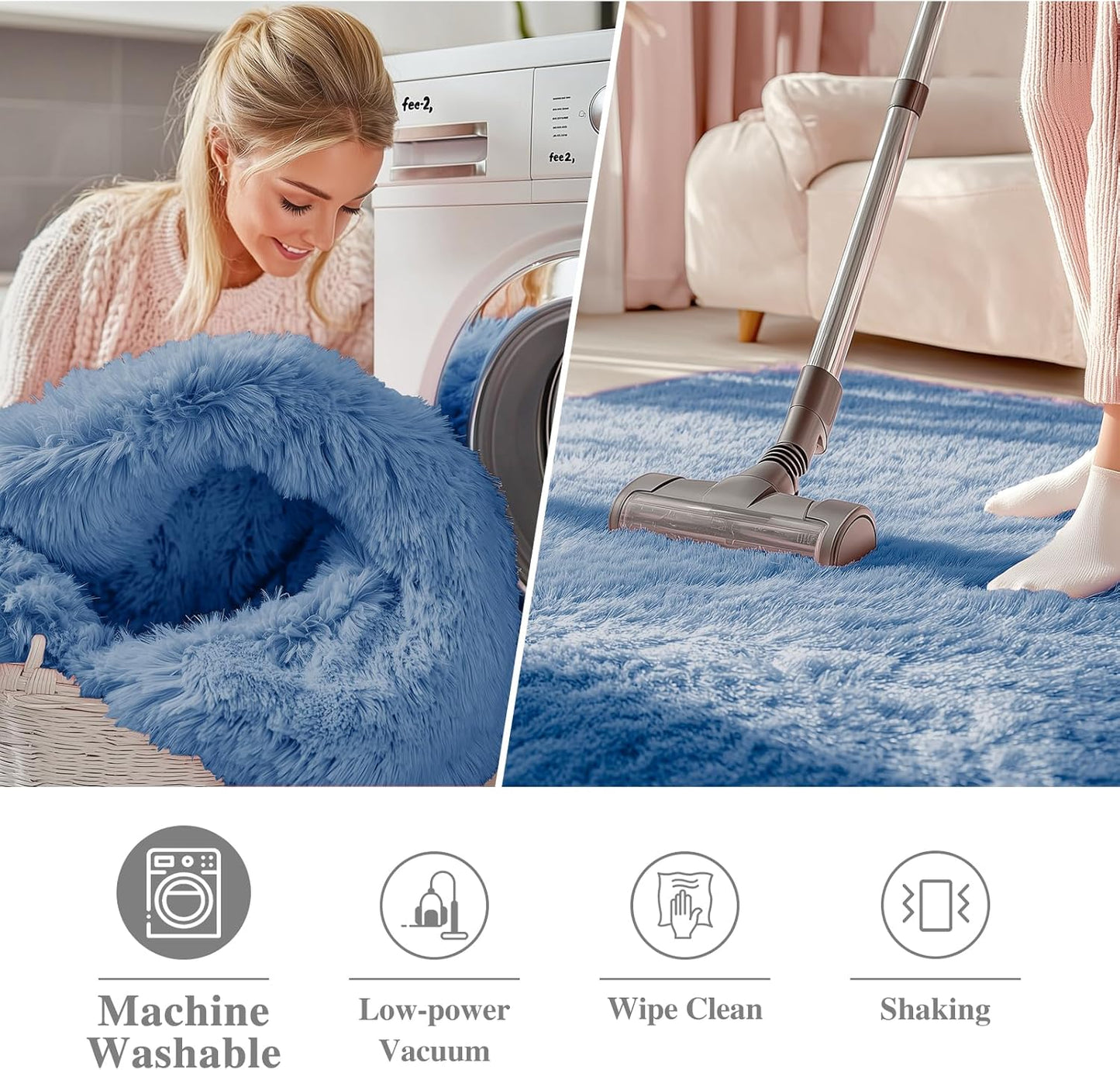 OLANLY Blue Round Area Rug - Soft, Fluffy, Machine Washable 2 ft Circle Carpet for Bedroom & Nursery Decor