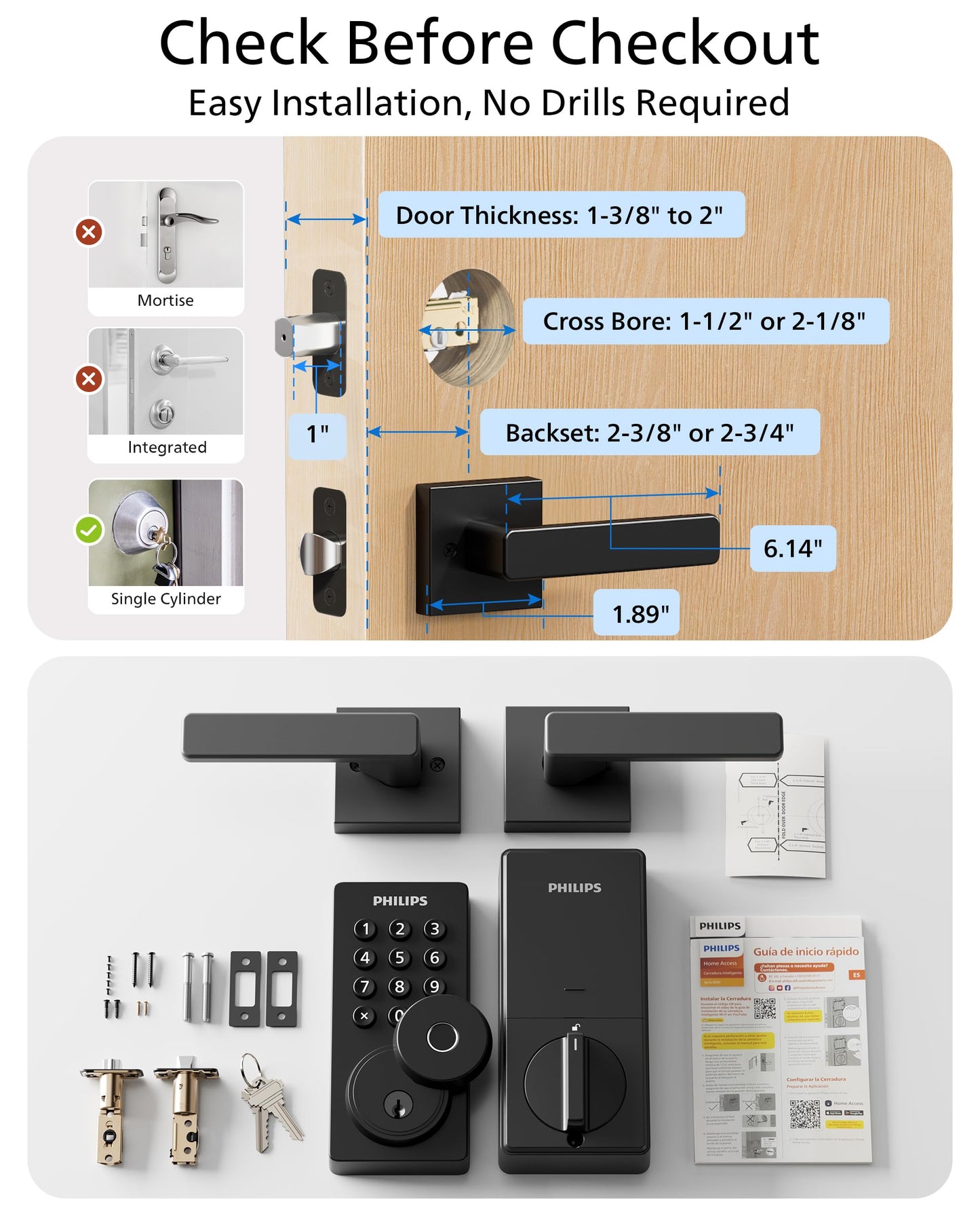 Philips WiFi Keypad Door Lock with Handle, Built-in WiFi, APP Remote Control, Voice & Fingerprint Unlock, Smart Locks for Front Door with Auto Lock, Digital Front Door Lock Set, Keyless Entry Deadbolt