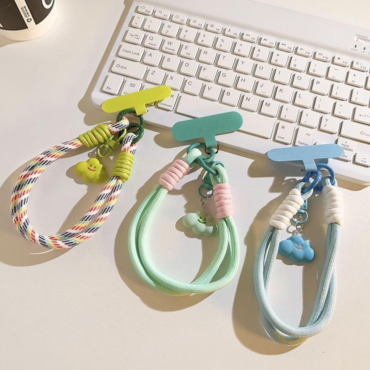 7mm Dopamine Vibes Universal Wrist Strap - Korean-Style Short Phone Lanyard with Cute Green Durain Charm, Rope, Trendy