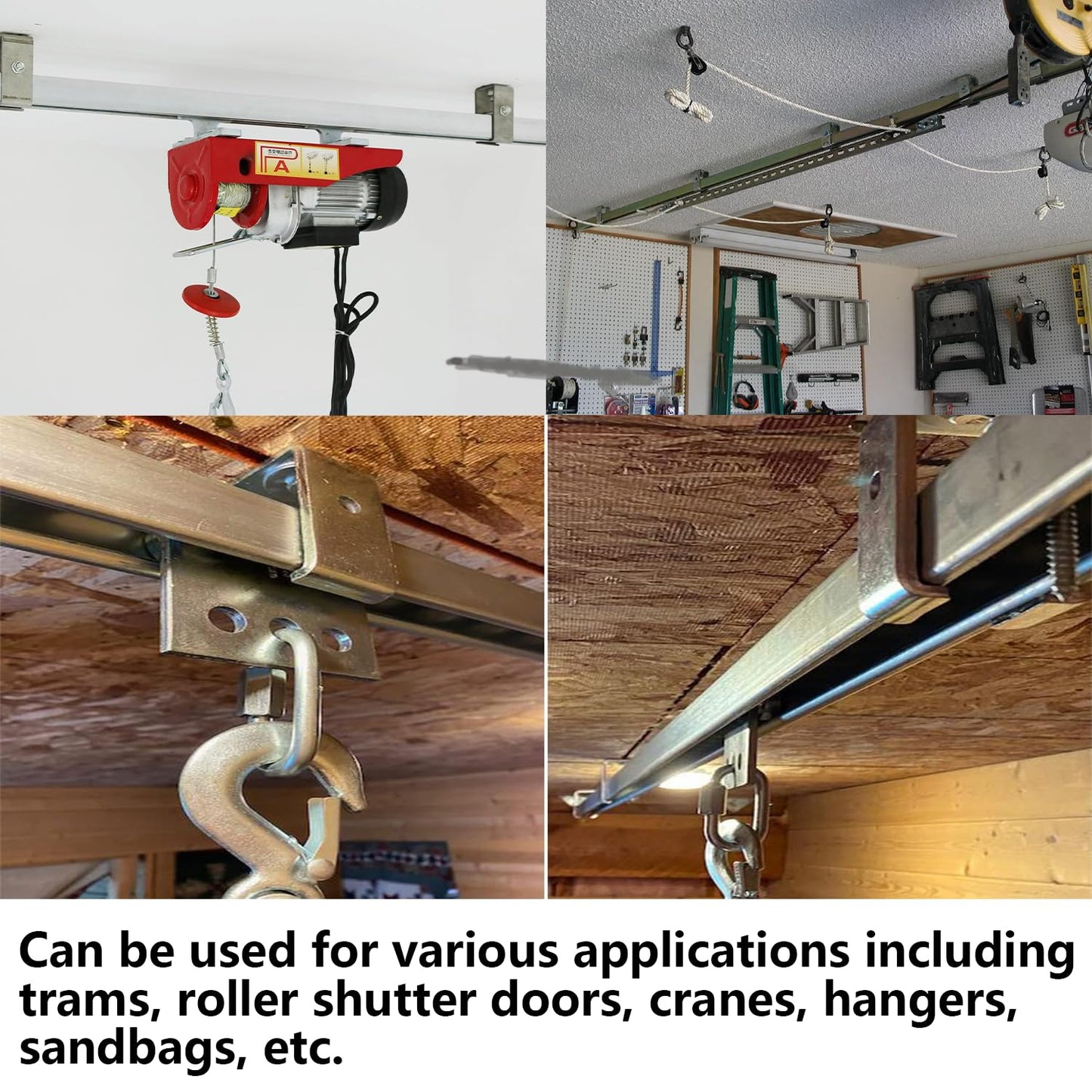 Strut Channel Trolley Track, 57 in (4.76 ft) 1-5/8" x 1-5/8", 12 Gauge Steel U-Channel, Galvanized Finish, Slotted Back, 4 Pack