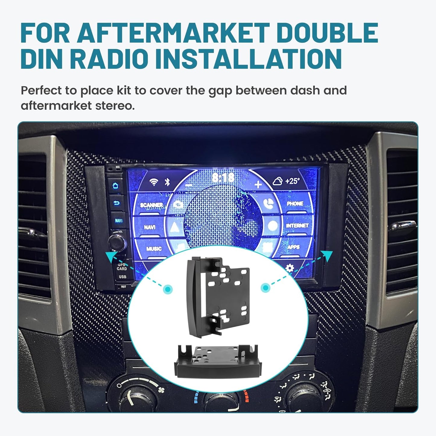 2007-2016 NuIth Double DIN Radio Installation Dash Kit W/Radio Wire Harness for Dodge/Jeep/Chrysler, Aftermarket Radio