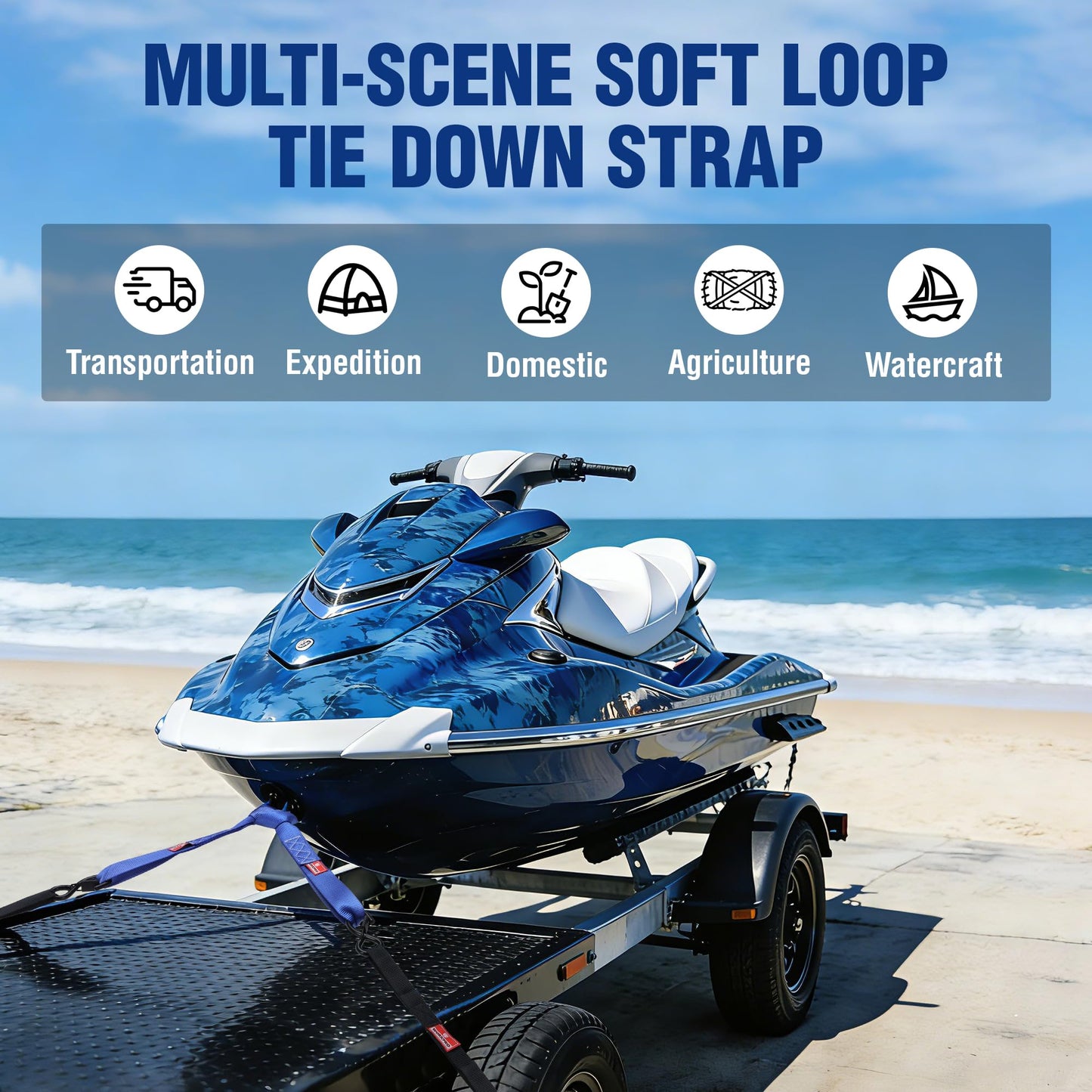 WORKPRO Soft Loop Tie Down Straps (4-Pack), 1.6" x 17", 5000 lbs Breaking Strength, Heavy Duty with Soft Loop Ends for Securing Motorcycles, ATVs, UTVs, Kayaks, Dirt Bikes - Blue
