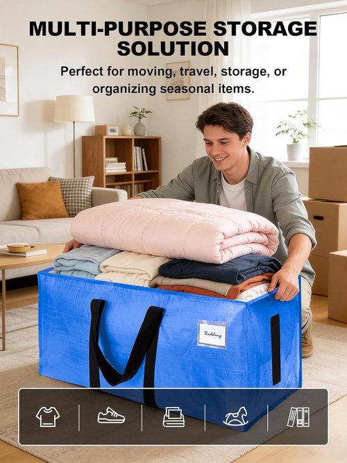 HOMESURE Large Water-Resistant Moving Bags - Heavy Duty Storage Totes with Zippers & Handles | 4 Pack, Multicolored
