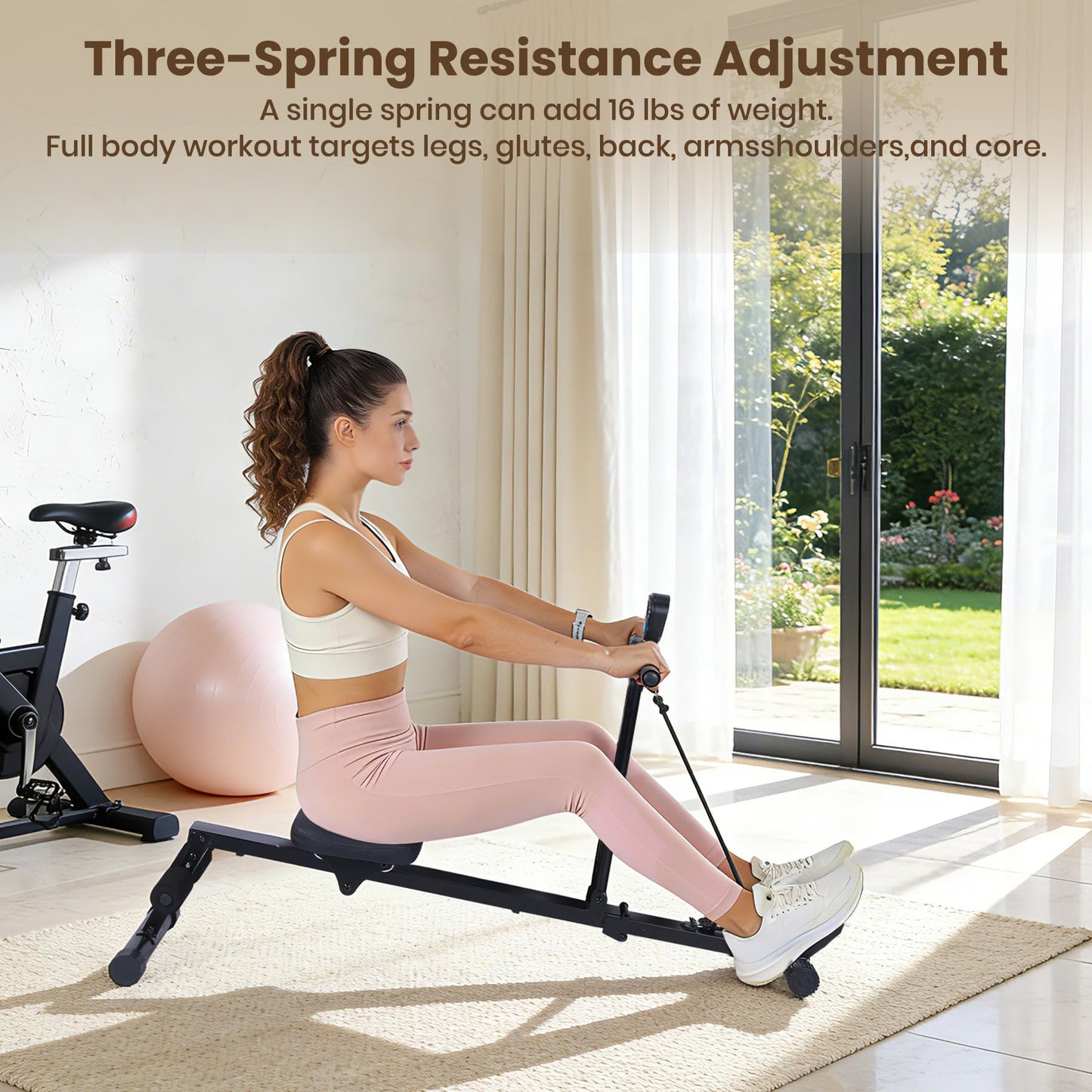 Garvee Rowing Machine for Home Use, Compact Rower Machine with LCD Display, 276 LB Capacity Heavy Duty Home Gym Equipment, Space-Saving Design, Perfect for Full Body Workout, Black